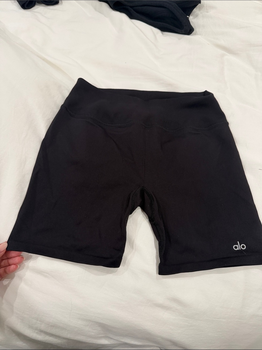 ALO Yoga Black Ribbed High-Rise Bike Shorts